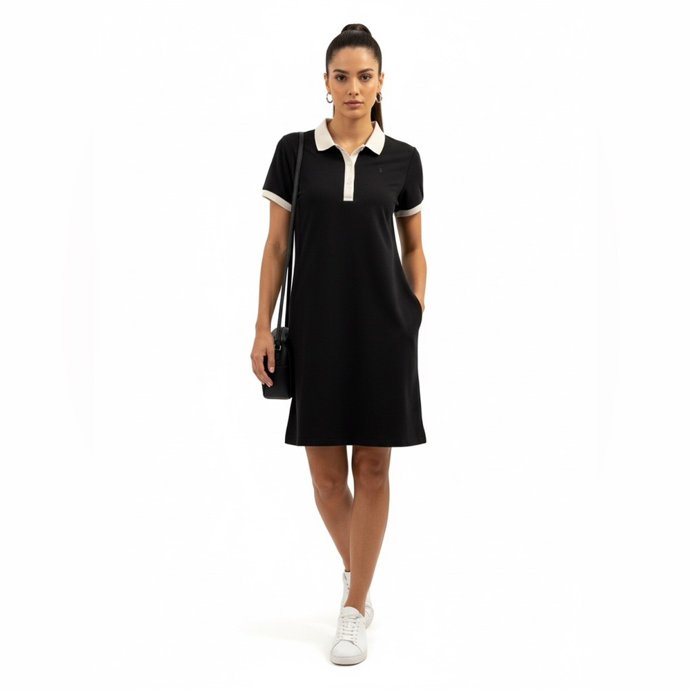 Peak Performance | Black and White Polo Dress with Side Pocket 19” PTP